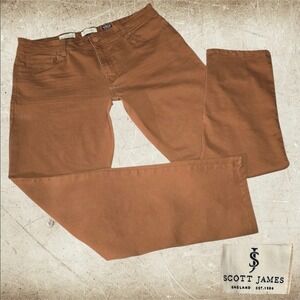 Scott James Slim‎ Fit Pants Mens Stretch Chino Tobacco Brown W36 L30.5 Actual